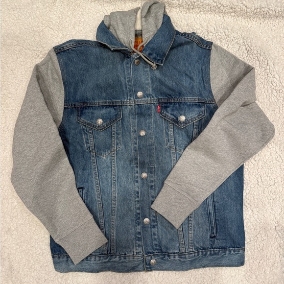 Levi's Blue Denim Jacket with Gray Sleeves - Picture 3 of 6